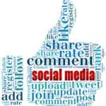 Word cloud social media related in shape of thumb