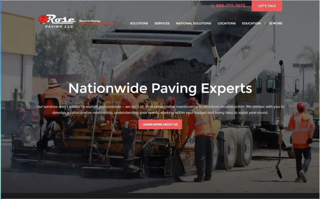 Long scroll example for asphalt paving websites.