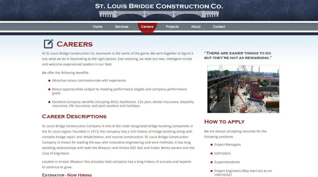 Example of a careers page for engineering websites. 