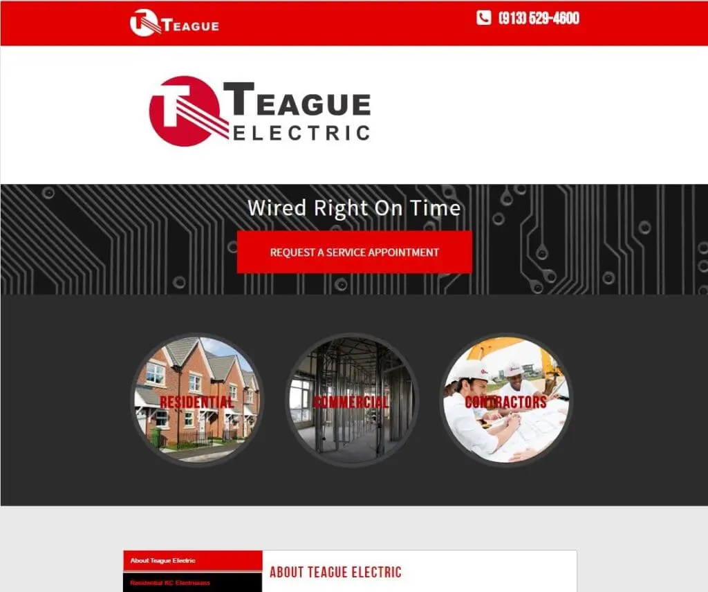 Horizontal Scrolling Layout example for electrician websites. 
