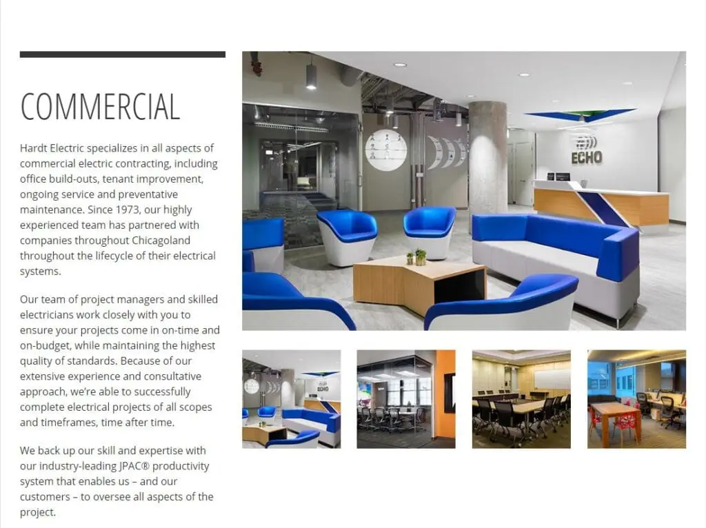 Professional Looking Photography example for electrician websites. 