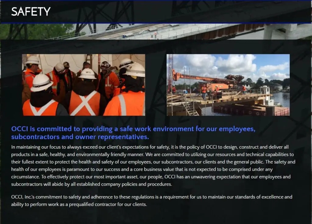 Example of safety information for engineering websites. 