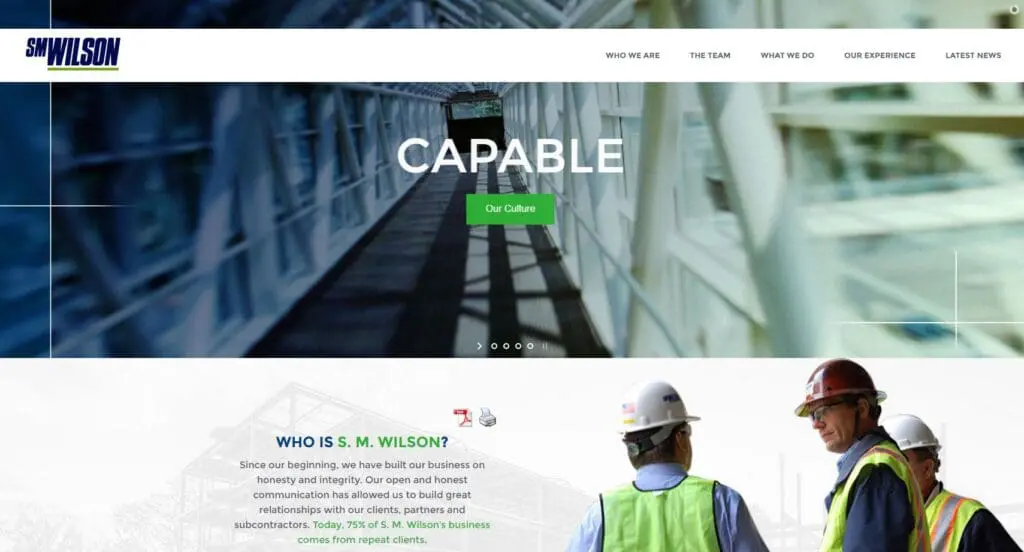 Example of a horizontal design on a construction website. 