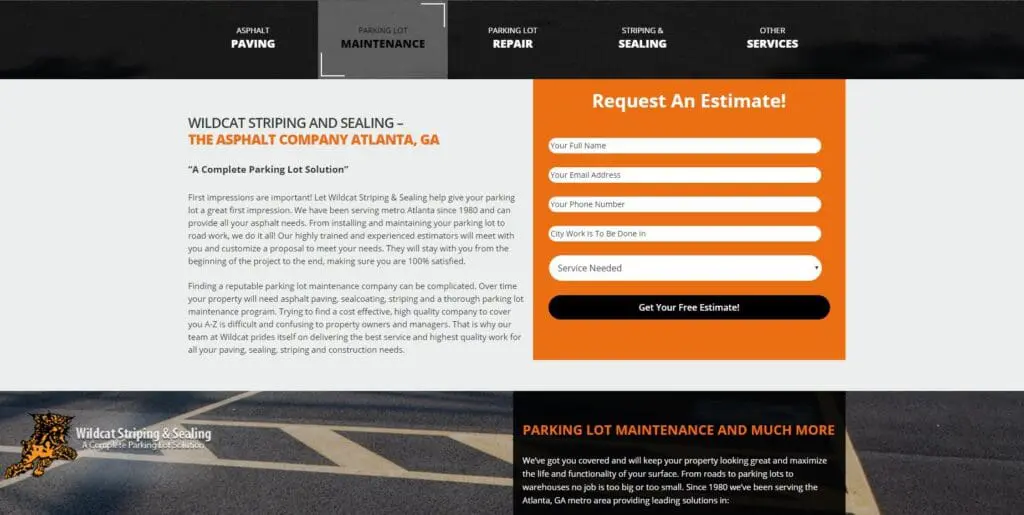 Paving Website Trends - Wildcat Striping & Sealing: Free Quote Offer & Email Form