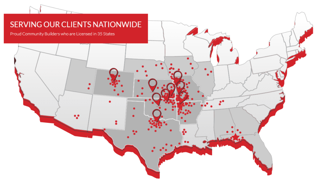 Crossland Projects and Locations map featured on their main Projects page