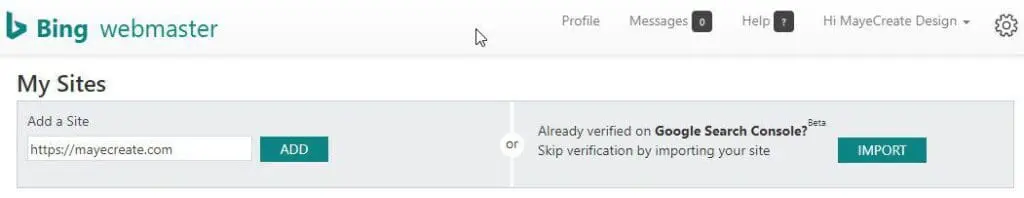 how to submit a sitemap on search engines - click teal Import button in upper right to import sitemap in Bing webmaster tools from Google Search Console