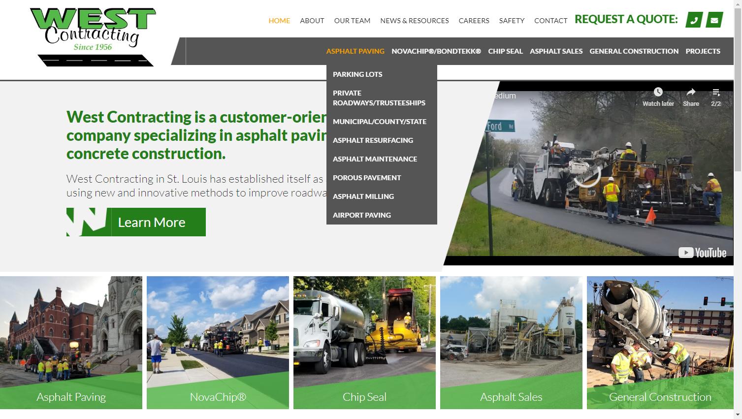 Construction Company Website Content: Screenshot of West Contrating's home page
