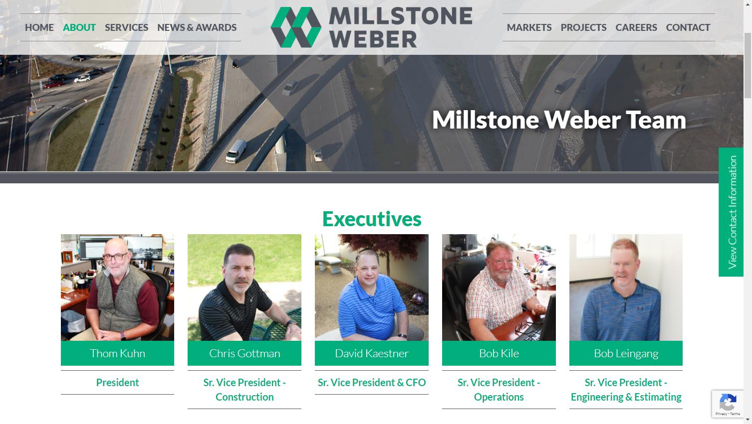 Construction Company Website Content: Screenshot of Millstone Weber's Team page