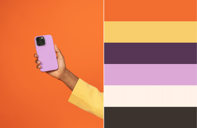 pink phone on orange background with matching color scheme