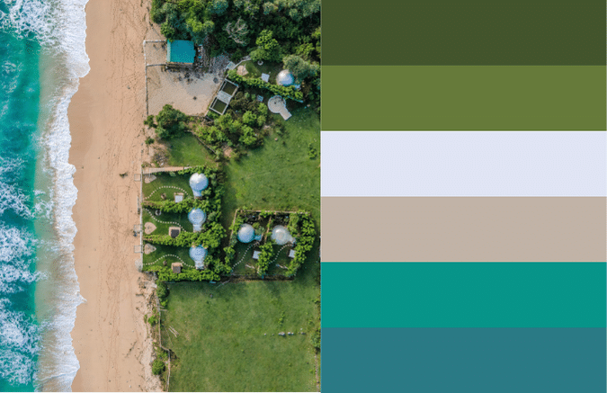 aerial view of beachfront property with matching color palette