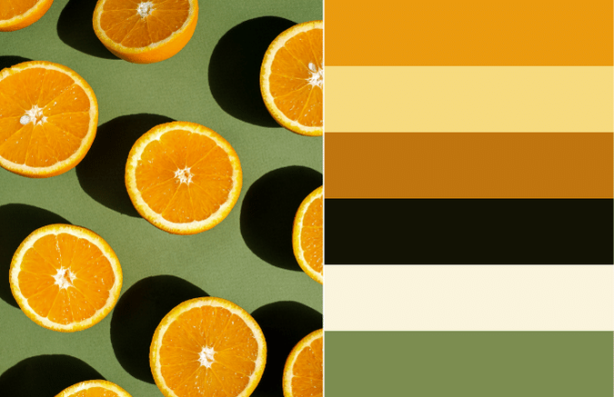 oranges on green background with matching color scheme