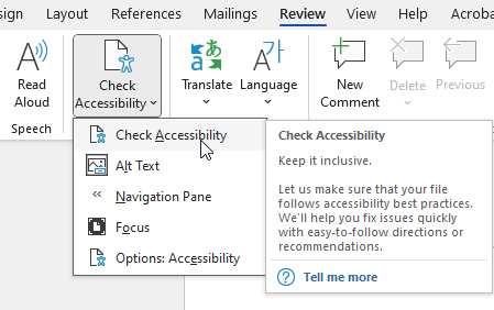 How to run an accessibility check in Microsoft Word